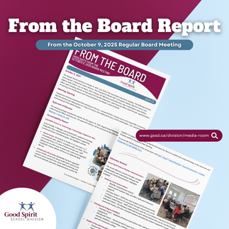 The graphic shows a mockup of the From the Board report from the October 9, 2025 regular board meeting.